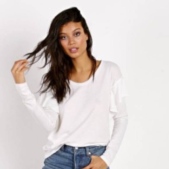 Nation Ltd Tribecca long sleeve slightly sheer ruffle top. Small. - Picture 3 of 8